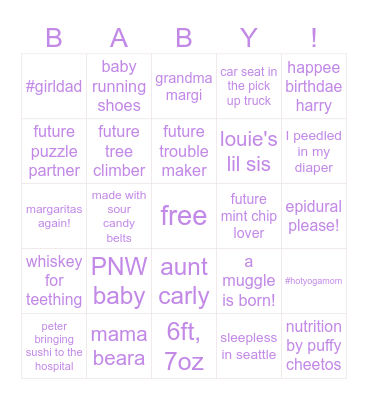 Baby Denton Bingo Card