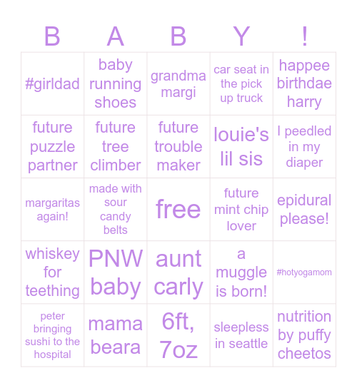 Baby Denton Bingo Card