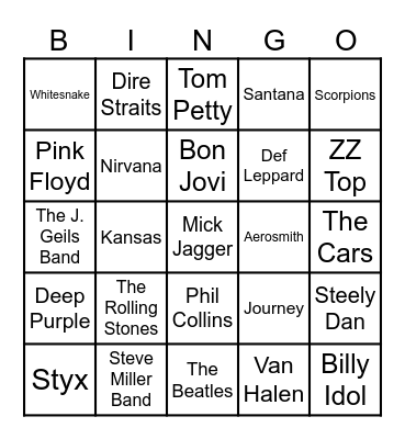 Guys Rock Mix Bingo Card