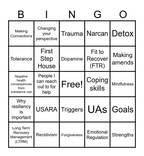 Empowering Resiliency Bingo Card