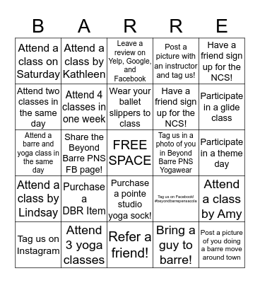Beyond Barre Bingo! Bingo Card