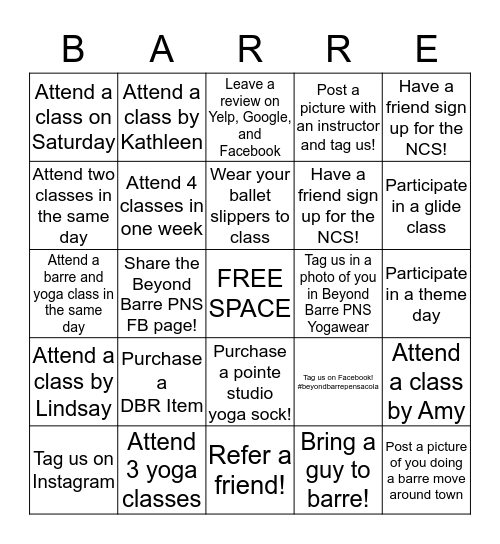 Beyond Barre Bingo! Bingo Card