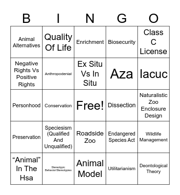 Animal Welfare Science Final Bingo Card