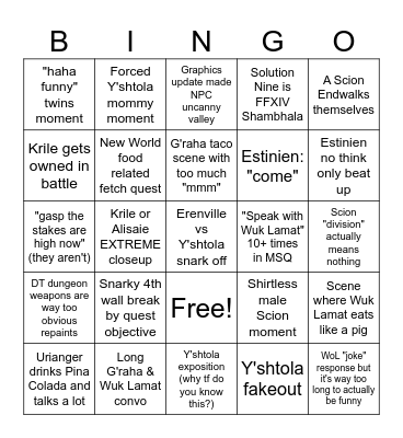 Dawntrail Bingo Card