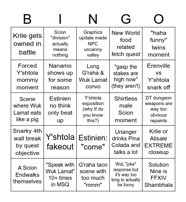 Dawntrail Bingo Card