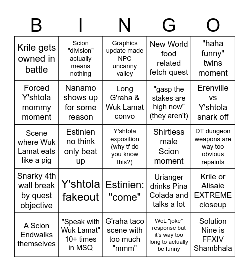 Dawntrail Bingo Card