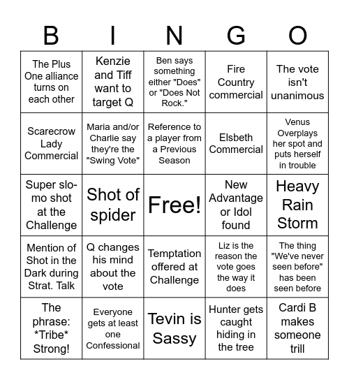 Survivor Bingo Ep. 8 Bingo Card