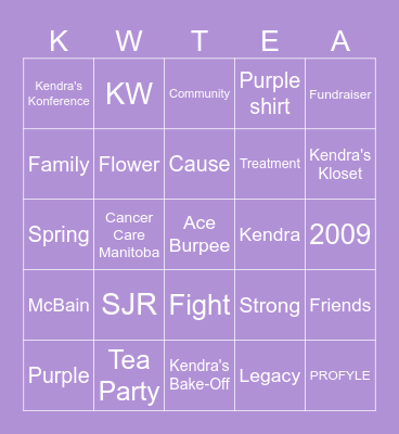 Kendra's Tea Squares Bingo Card