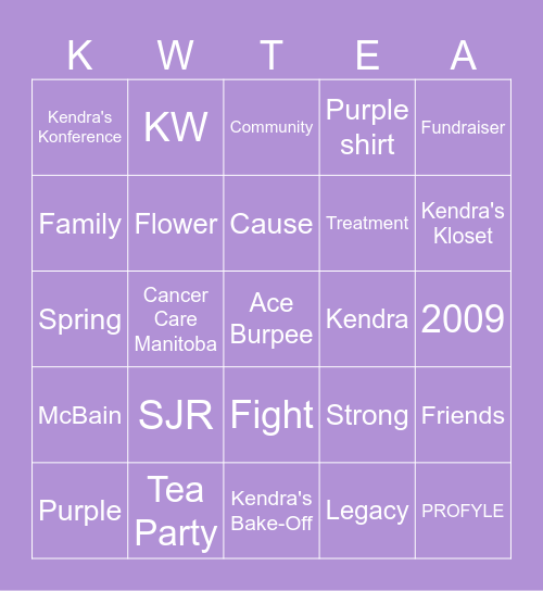 Kendra's Tea Squares Bingo Card