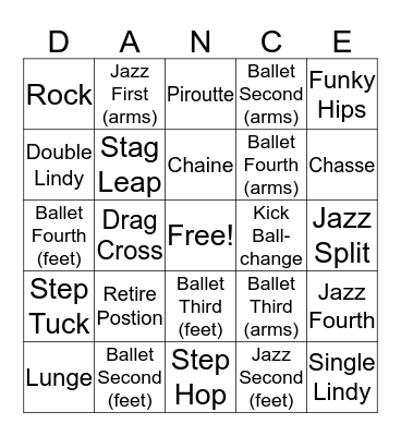 Dance Bingo Card