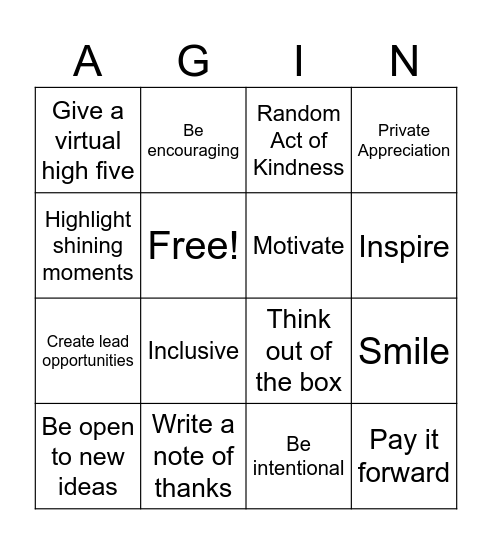 Appreciation Bingo Card