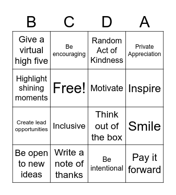 Appreciation Bingo Card