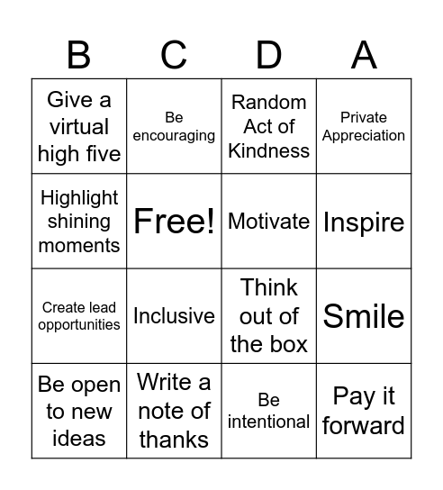 Appreciation Bingo Card