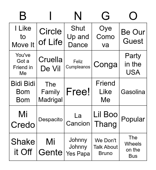 MUSIC BINGO Card