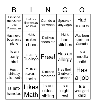 Find Someone Who... Bingo Card