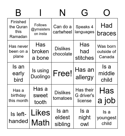 Find Someone Who... Bingo Card