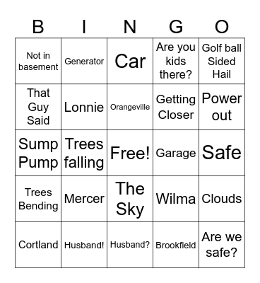 Tornado Bingo Card