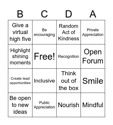 Appreciation Bingo Card