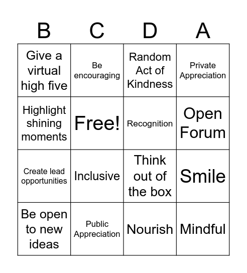 Appreciation Bingo Card