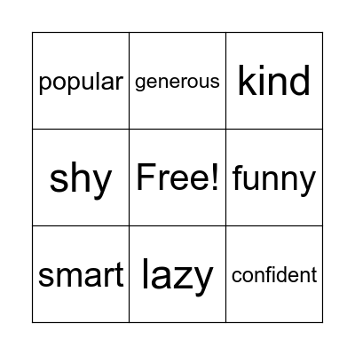 Personality bingo Card