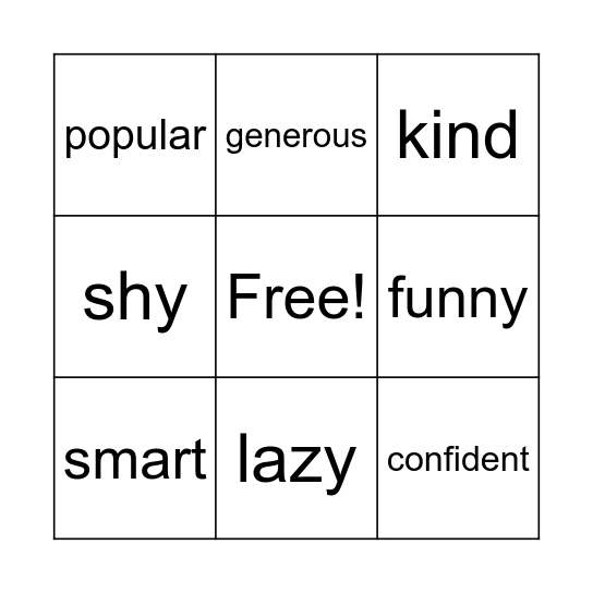 Personality bingo Card