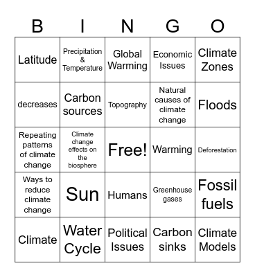 Earth Science Bingo Card