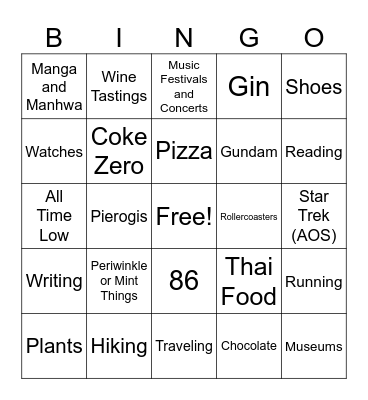 how many interests/likes you share with conner Bingo Card