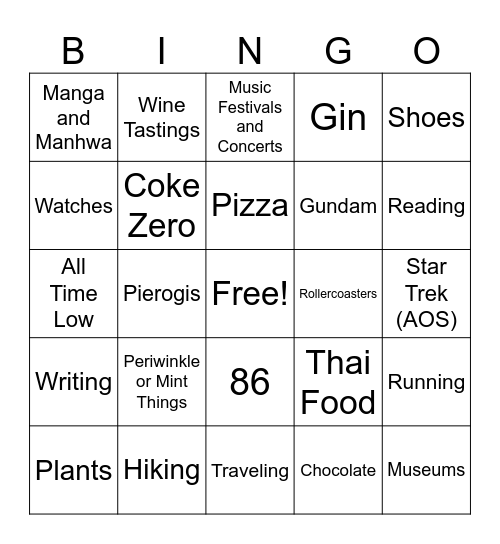 how many interests/likes you share with conner Bingo Card