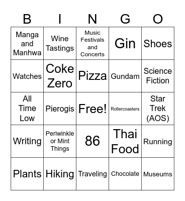 how many interests/likes you share with conner Bingo Card