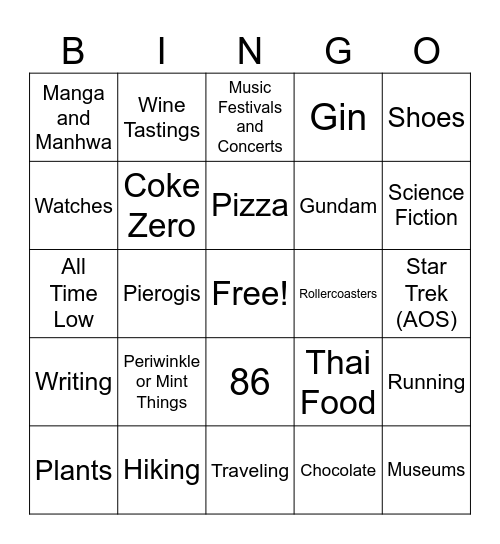 how many interests/likes you share with conner Bingo Card