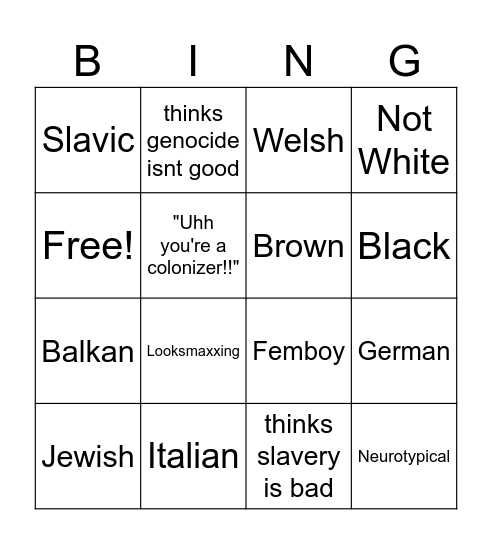 Do you deserve death Bingo Card