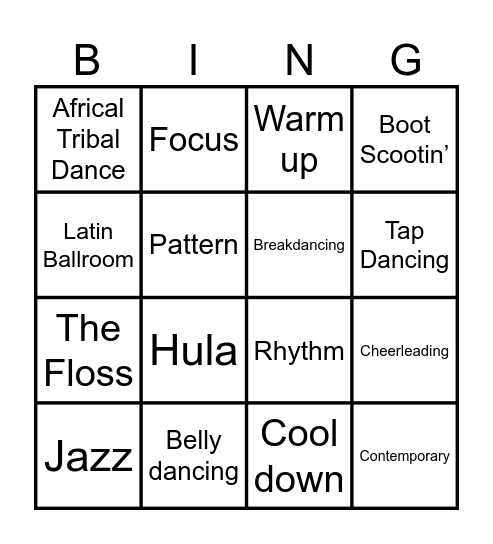 Dance Bingo Card