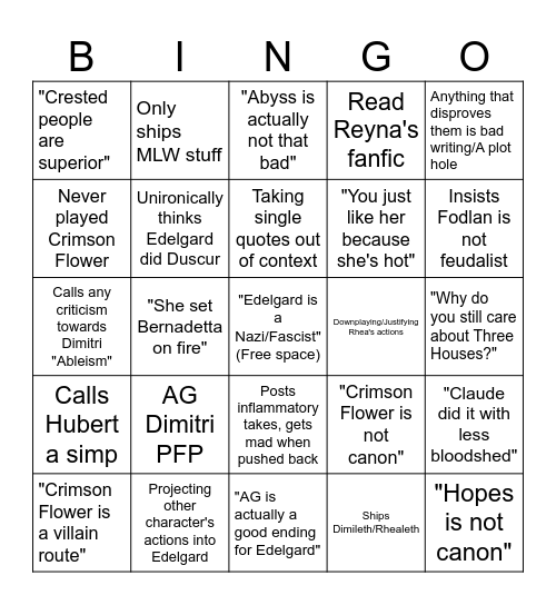 Edelcrit Bingo Card