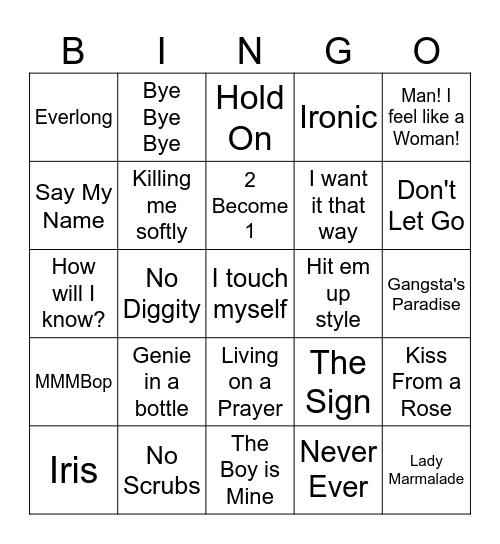 Justine Sing Bingo Card