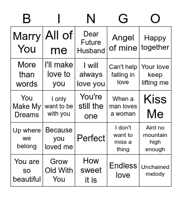 Justine Wedding Bingo Card