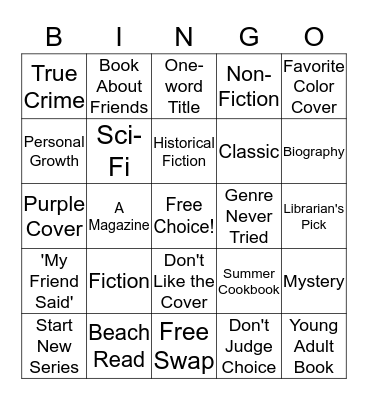 Summer Reading Bingo Card