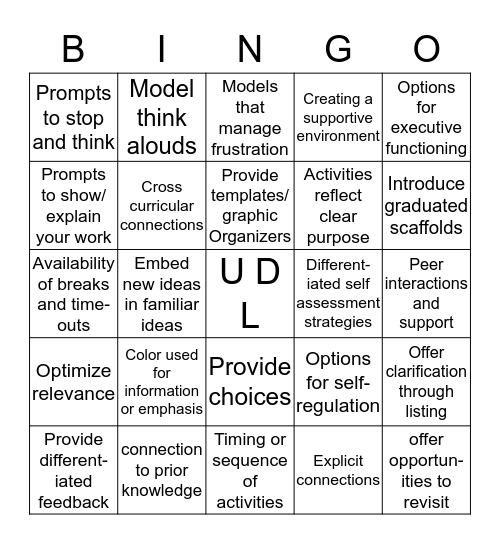 Universal Design for Learning Bingo Card