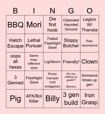 Dead by Daylight Bingo Card