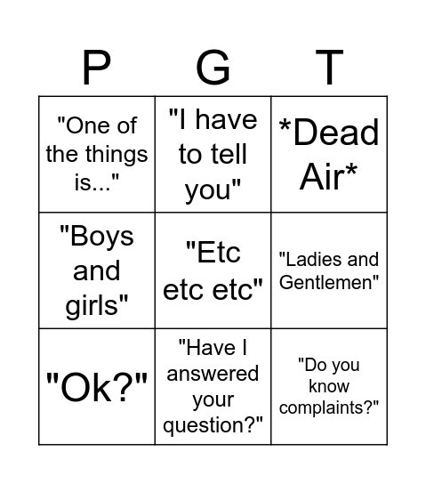 PGT with DMS Bingo Card