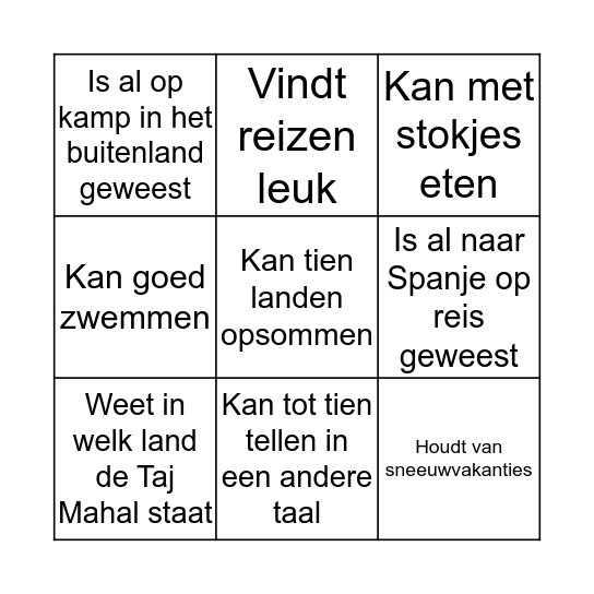 De wereld Bingo Card