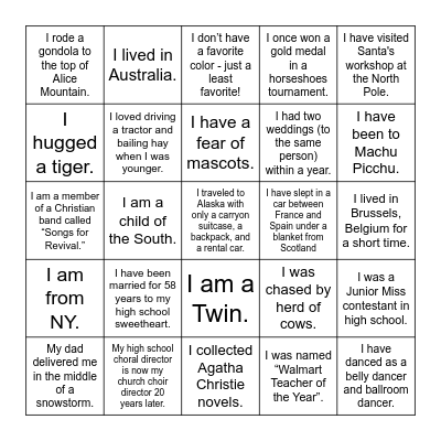 Who Am I?  Bingo Card