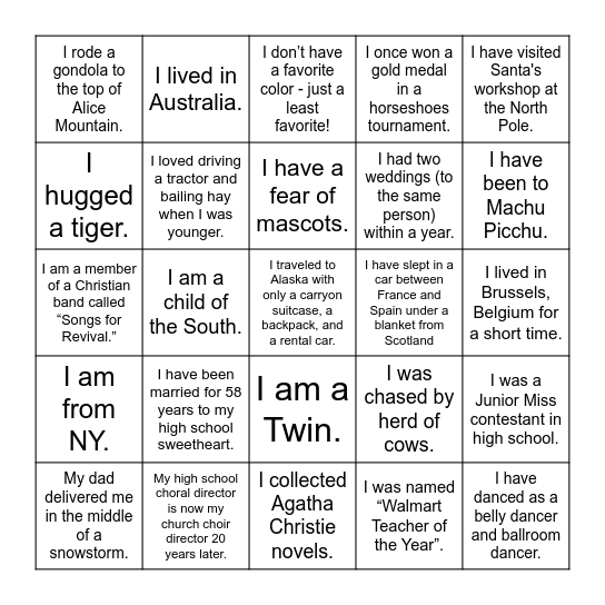 Who Am I?  Bingo Card