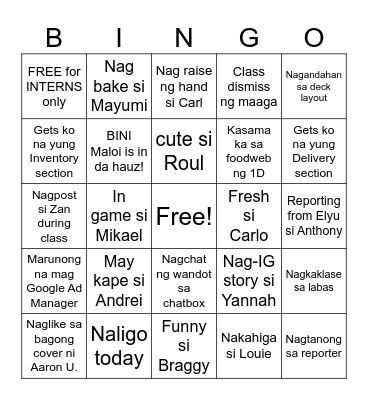K1DLAT Bingo Card