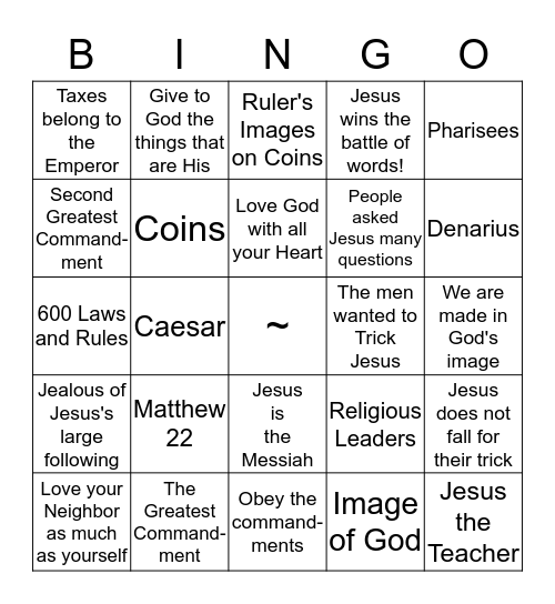 the Greatest Commandment Bingo Card