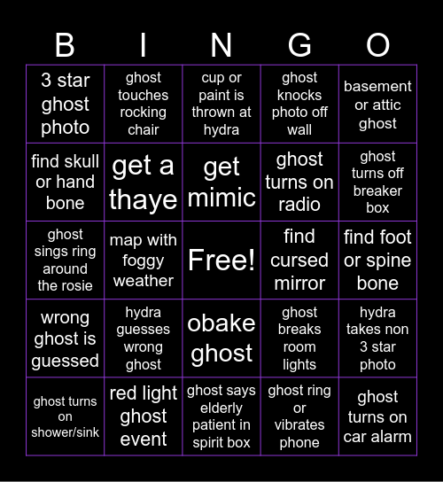 hydrasung phasmo bingo Card