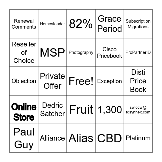 Channel Bingo Card