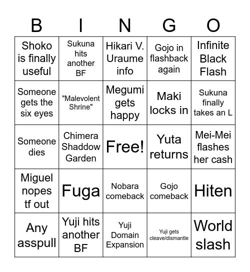 JJK 257 Bingo Card Bingo Card