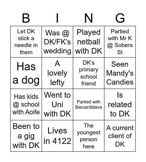 DK's 40th Human Bingo Card