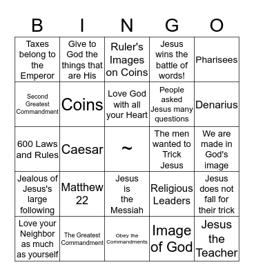 the Greatest Commandment Bingo Card