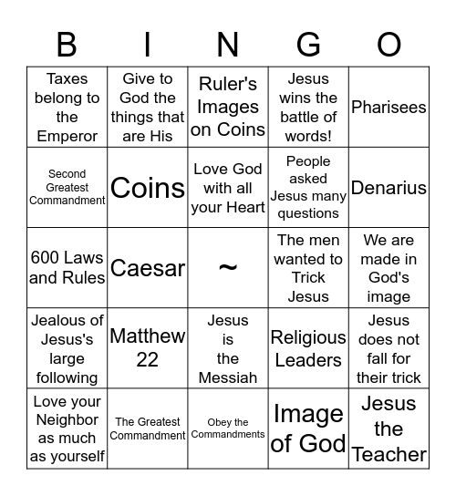 the Greatest Commandment Bingo Card